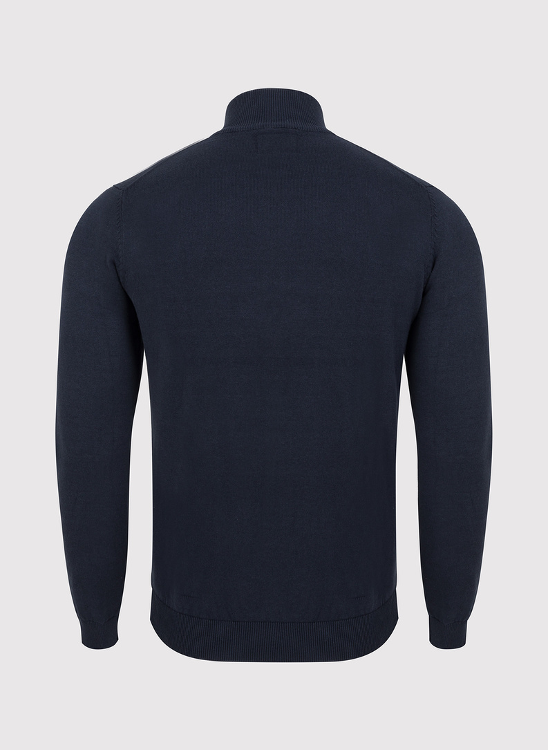 Granatowy rozpinany sweter męski ze stójką