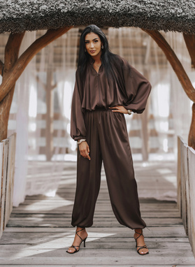 Komplet bluza i spodnie SATIN COZY brązowy