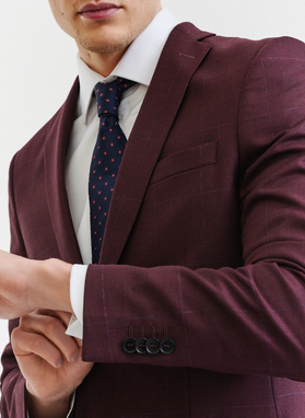 Bordowa marynarka garniturowa w subtelną kratę