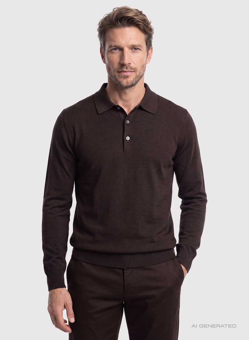 Brązowy sweter polo z bawełny merceryzowanej