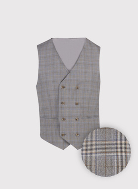 Szara dwurzędowa kamizleka w drobną kratkę