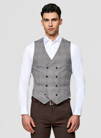 Szara dwurzędowa kamizelka w kratę