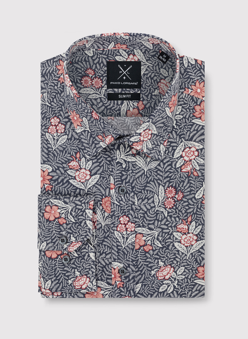 Szara koszula męska w botaniczny wzór