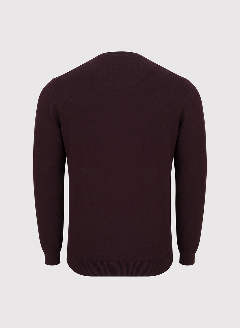 Fioletowy męski sweter w serek 