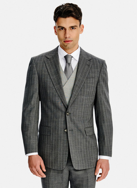 Wełniany szary garnitur w prążek