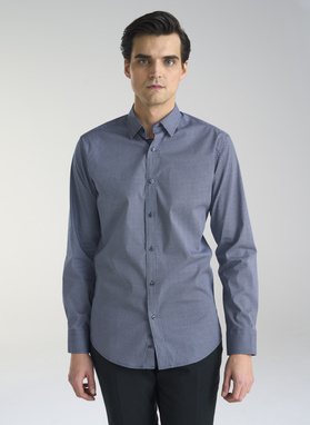 Granatowa koszula męska w geometryczny mikrowzór