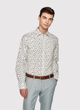 Biała koszula męska w zielone motylki