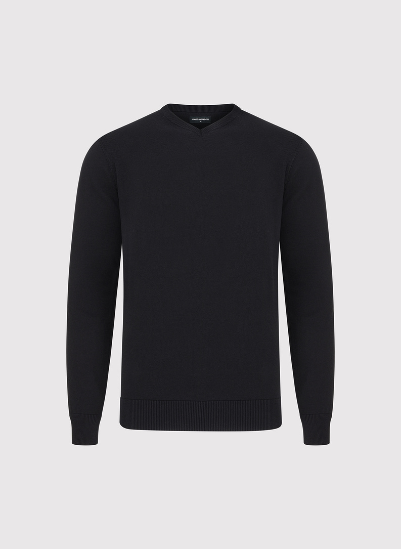 Czarny męski sweter w serek 