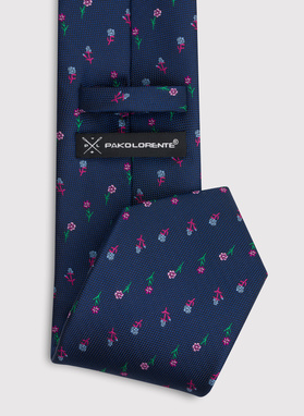 Granatowy krawat męski w kwiaty