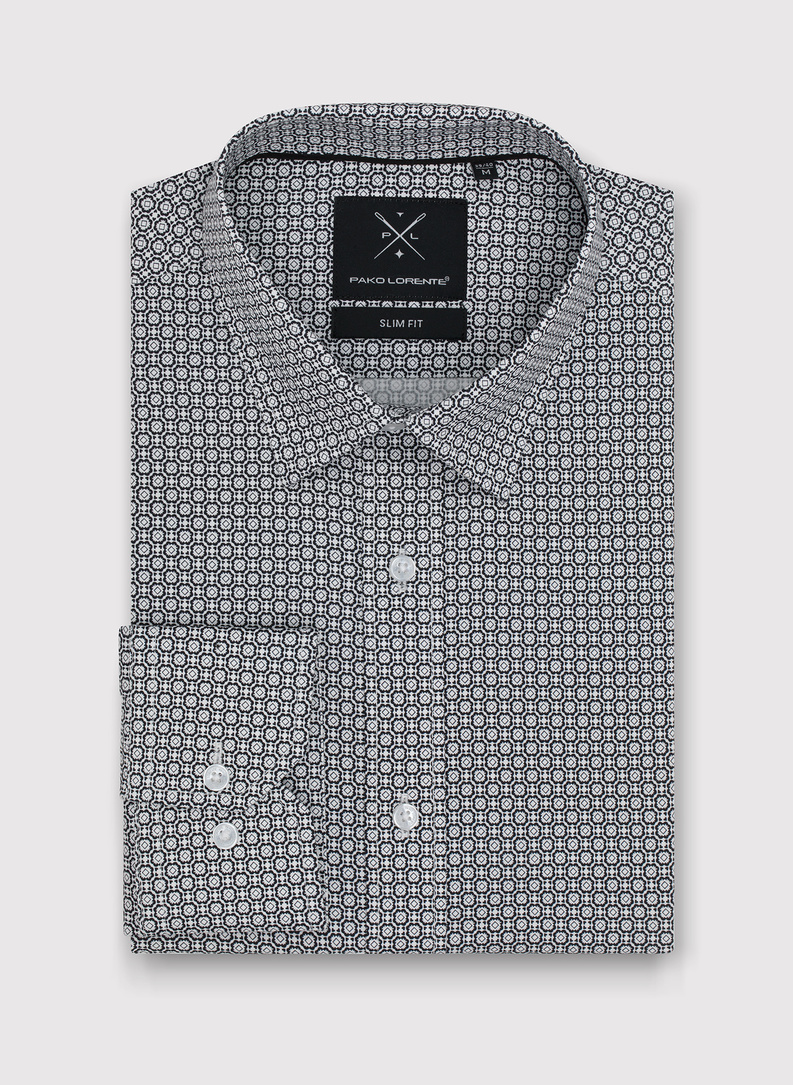 Ciemna koszula męska w geometryczny wzór