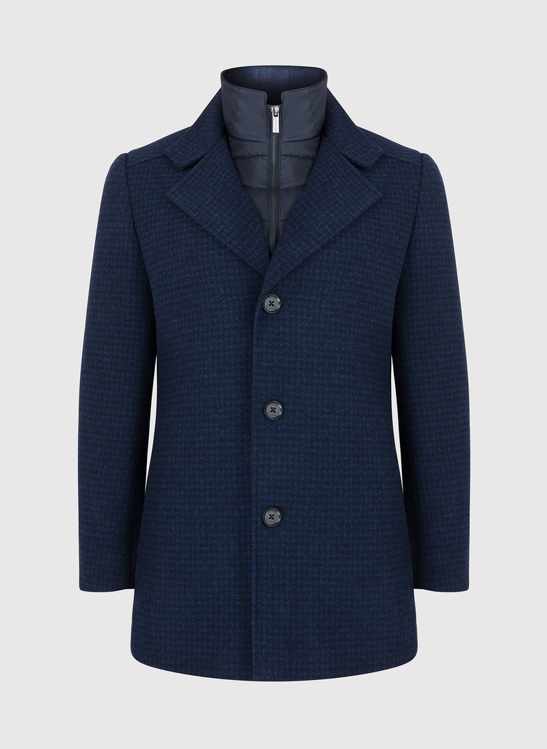 Granatowy płaszcz męski w mikrowzór