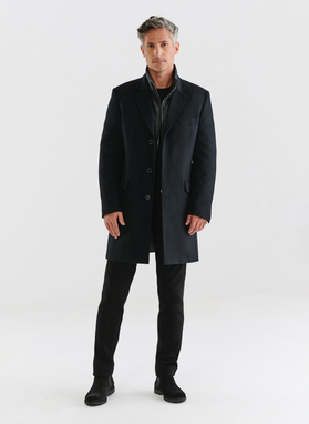 Męski czarny płaszcz z wełną