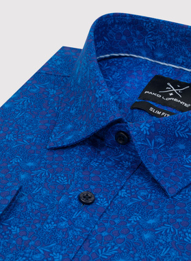 Granatowa koszula męska w kwiatowy deseń