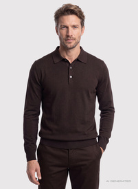 Brązowy sweter polo z bawełny merceryzowanej