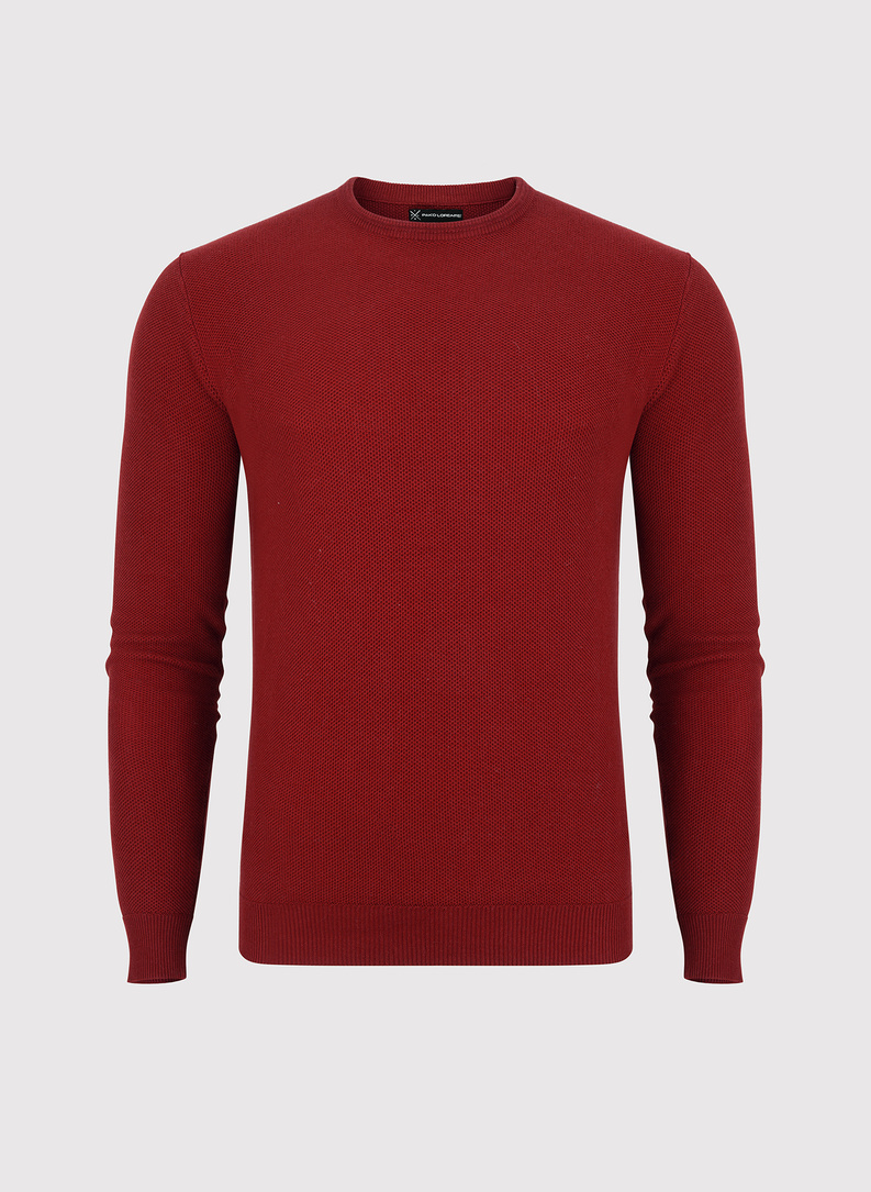 Czerwony sweter męski z okrągłym dekoltem