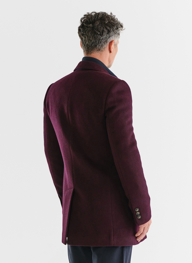 Bordowy płaszcz męski z odpinaną stójką