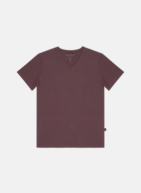 Bordowy gładki t-shirt v-neck