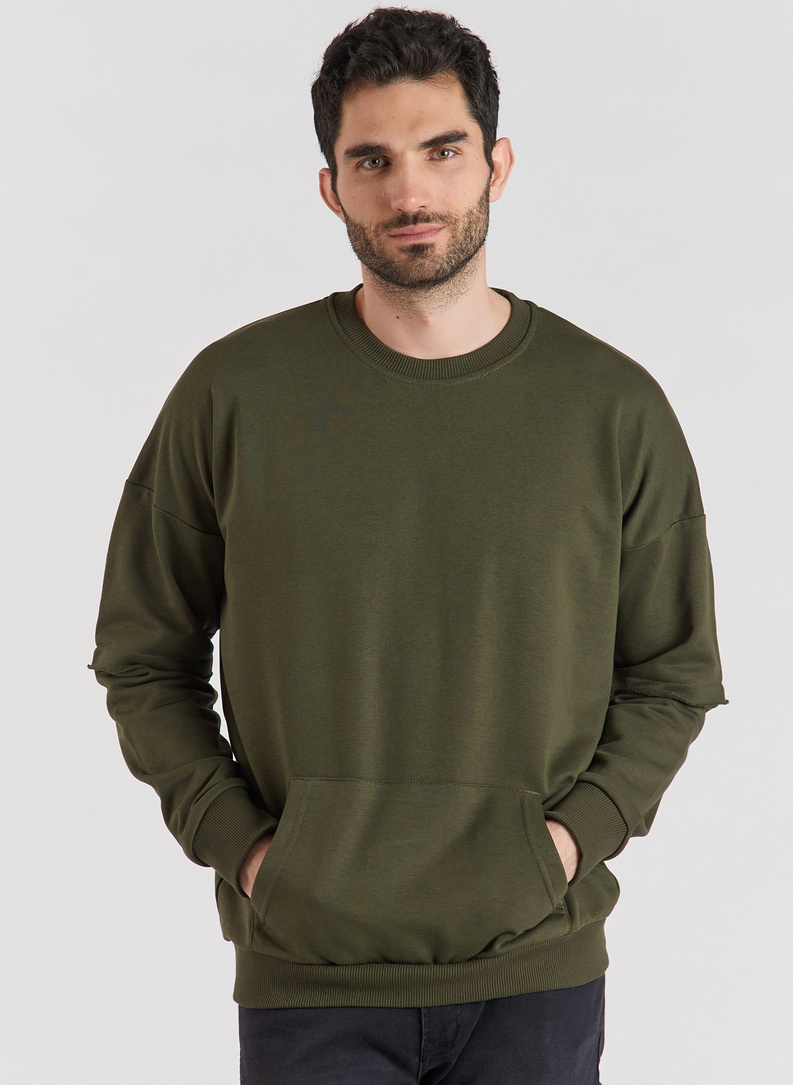 BLUZA Z OKRĄGŁYM DEKOLTEM - ZIELONA P20WF-2B-015-Z