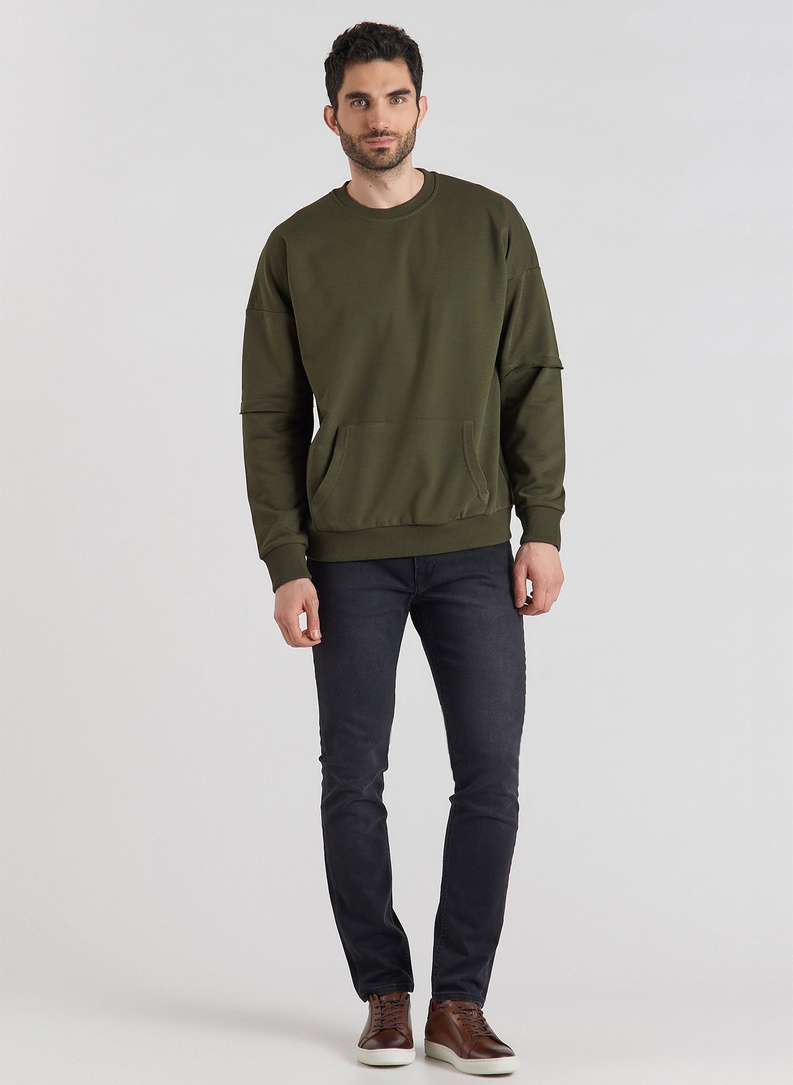 BLUZA Z OKRĄGŁYM DEKOLTEM - ZIELONA P20WF-2B-015-Z