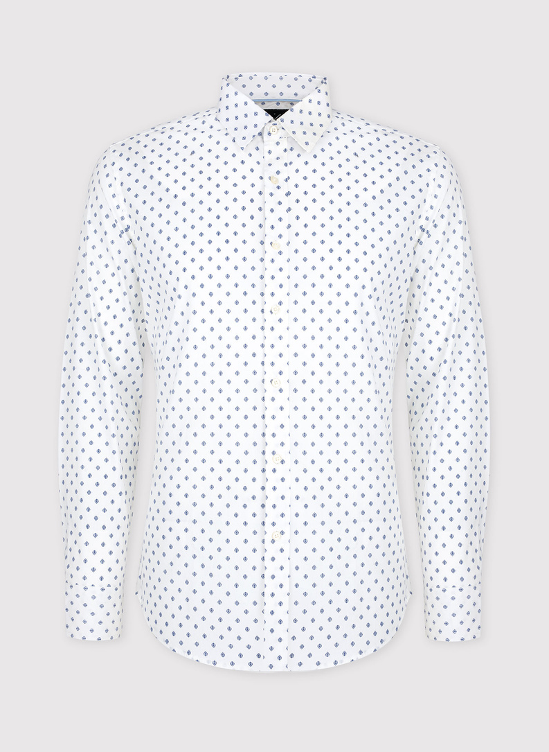 Biała koszula męska w granatowe listki