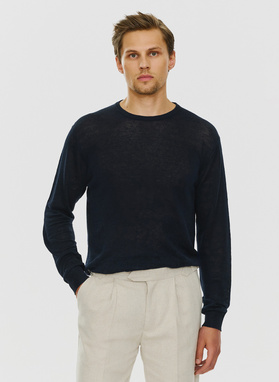 Granatowy lniany sweter