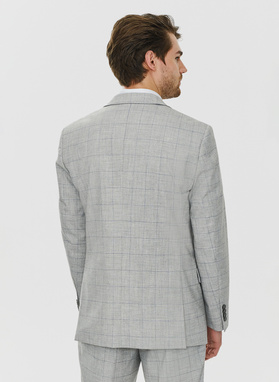 Dwuczęściowy szary garnitur męski w kratę