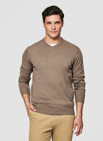 Beżowy męski sweter w serek