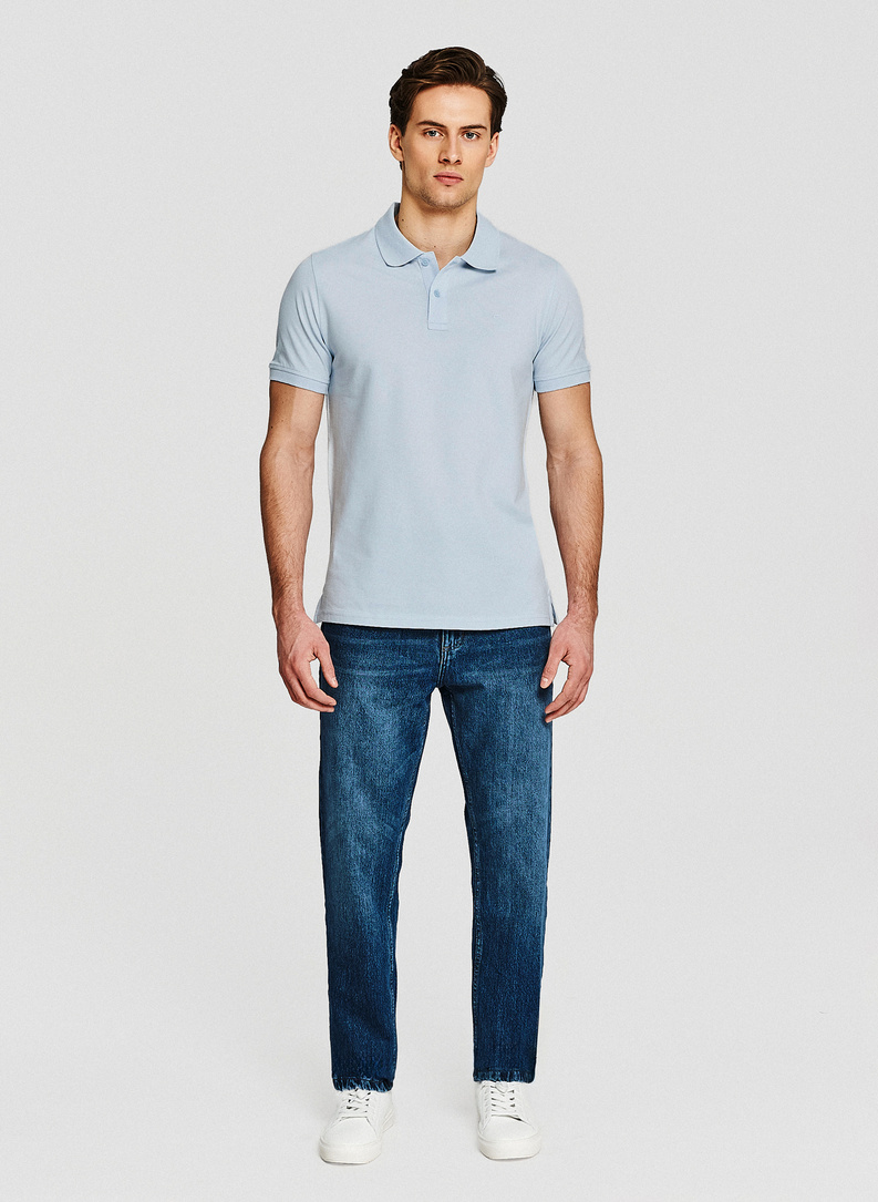 Niebieskie męskie polo z bawełny