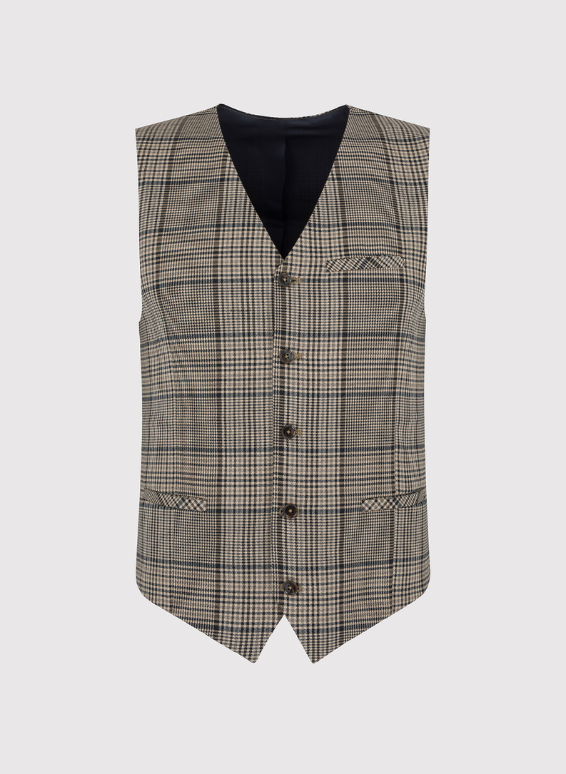 Kamizelka męska w beżowo-brązową kratę