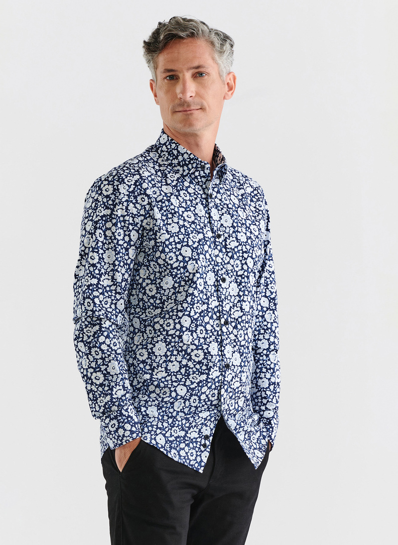 Granatowa koszula w białe kwiaty