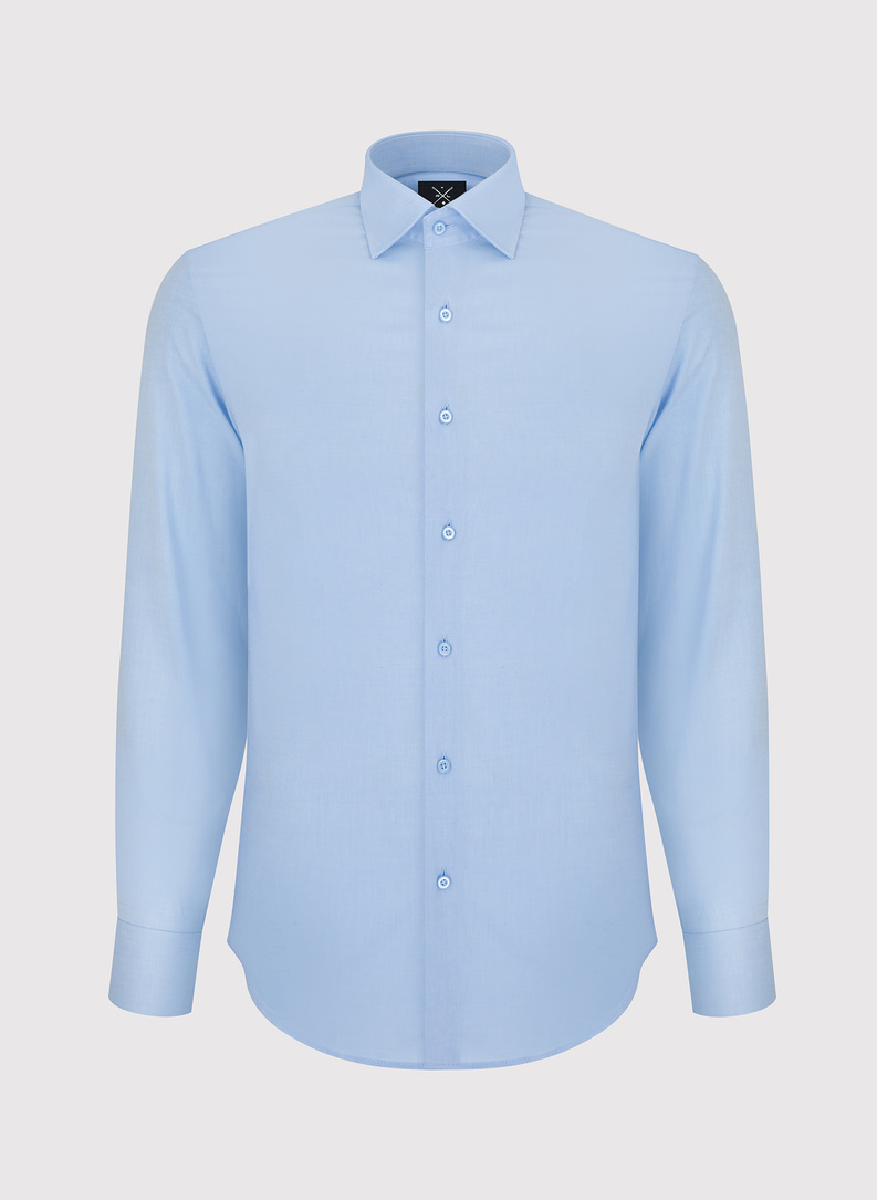 Gładka elegancka koszula męska w kolorze błękitnym