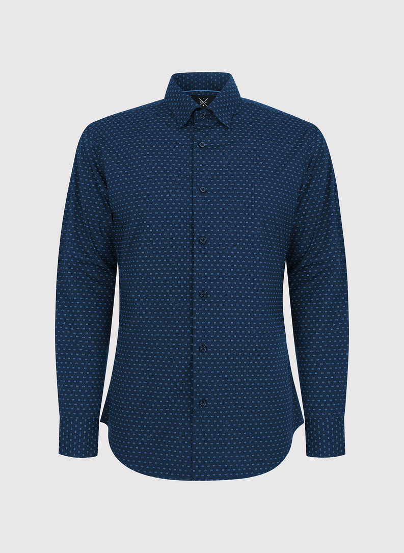 Granatowa koszula męska w mikrowzór
