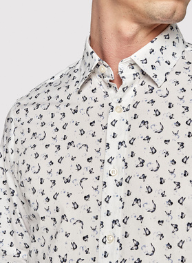 Biała koszula męska w granatowe motylki