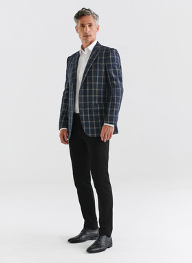 Granatowa casualowa marynarka męska w kratę