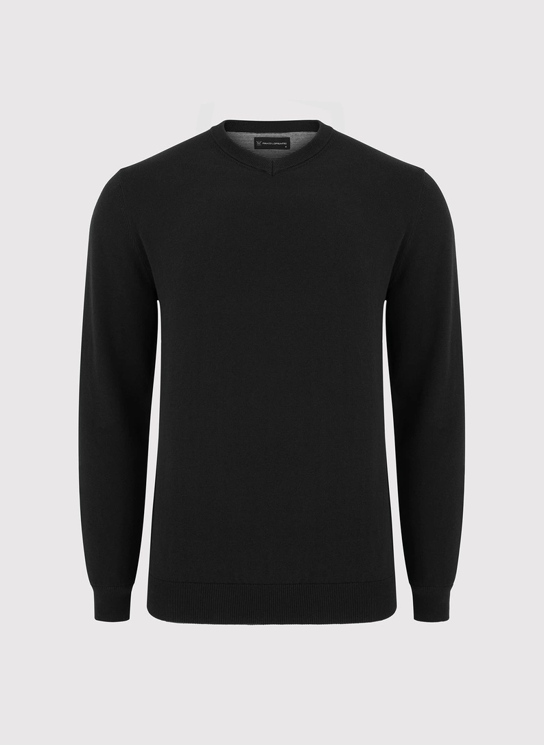 Czarny męski sweter w serek