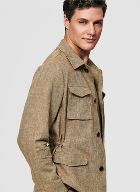 Lniana marynarka safari w kolorze beżowym