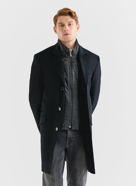 Męski czarny płaszcz z wełną