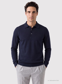 Granatowy sweter polo z bawełny merceryzowanej