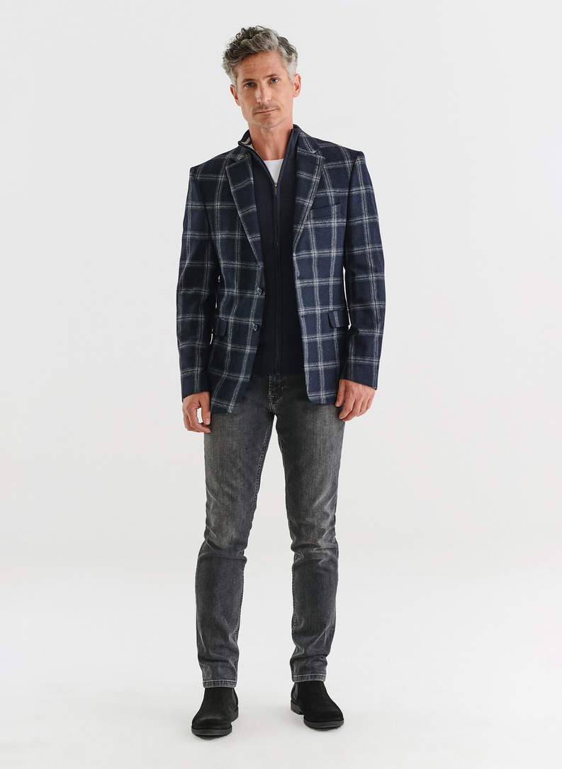 Granatowa marynarka casual w jasną kratkę