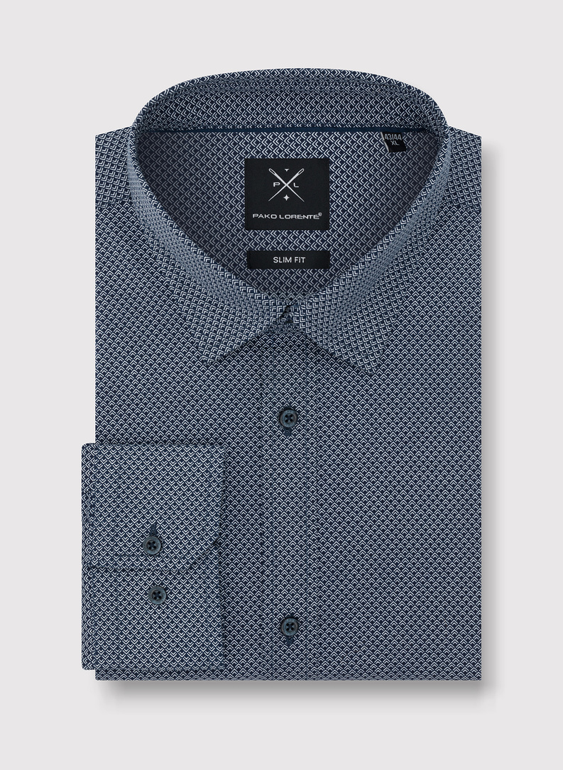 Granatowa koszula męska w geometryczny mikrowzór