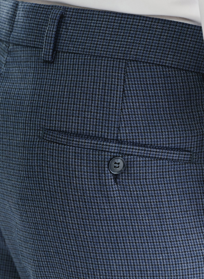 Granatowe spodnie garniturowe w pepitkę