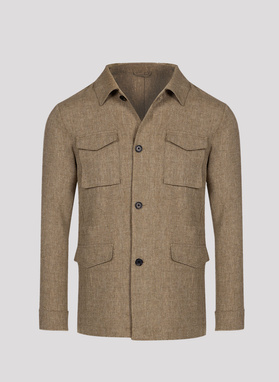 Lniana marynarka safari w kolorze beżowym