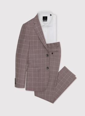Wełniany różowy garnitur w kratę