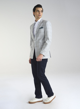 Jasnoszara marynarka męska w kratkę