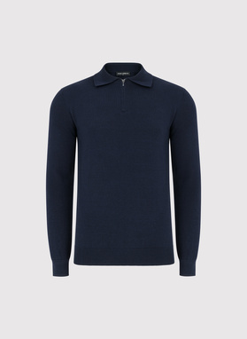 Granatowy sweter męski polo z zamkiem