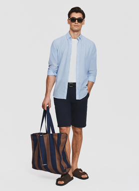 Brązowo-granatowa torba plażowa w pasy