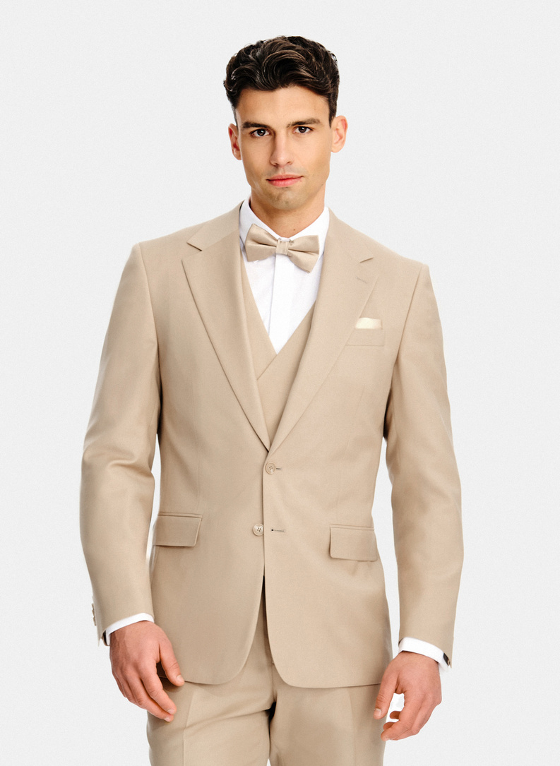 Beżowa marynarka garniturowa z wełny