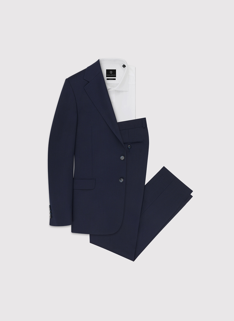 Wełniany granatowy garnitur męski