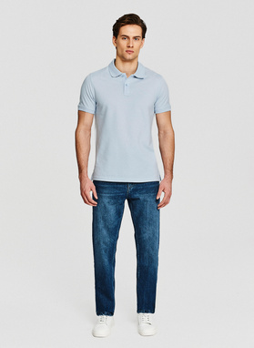 Niebieskie męskie polo z bawełny