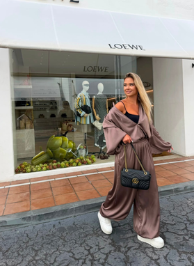 Komplet bluza i spodnie SATIN COZY mocca